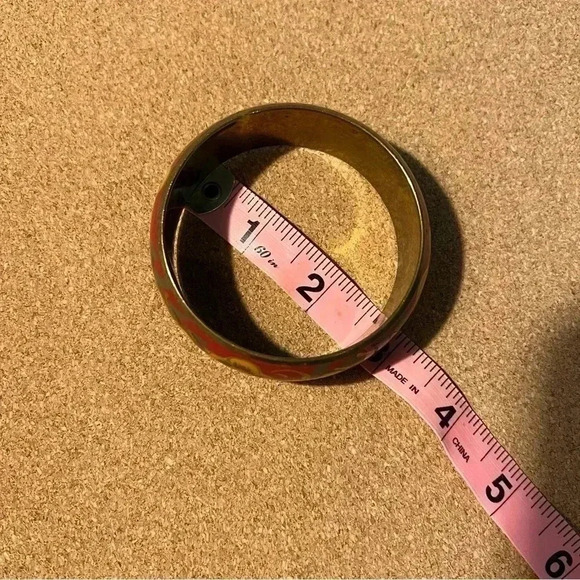 Vintage Brass Red Flower Enamel Bangle Bracelet - Picture 4 of 5